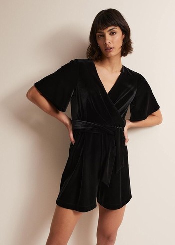 Phase Eight Holly Velvet Playsuit Jumpsuit Black Canada | WNPIBO-738